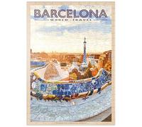 MyPuzzle Barcelone, Espagne - Parc Güell, Mosaic Mirage At Dusk, Vintage Travel Poster - Premium 200 Pièces Puzzle - Collection spéciale MyPuzzle de Havana Puzzle Company