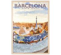 MyPuzzle Barcelone, Espagne - Parc Güell, Mosaic Mirage At Dusk, Vintage Travel Poster - Premium 500 Pièces Puzzle - Collection spéciale MyPuzzle de Havana Puzzle Company