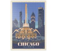 MyPuzzle Chicago, IL: Fountain of Light, Vintage Poster - Premium 500 Pièces Puzzle - Collection spéciale MyPuzzle de Anderson Design Group