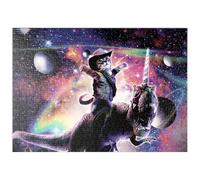 MyPuzzle Cowboy Cat with Dinosaur in Galaxy - Galaxie Aléatoire - Premium 500 Pièces Puzzle - Collection spéciale MyPuzzle de Tate & Co Puzzles