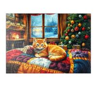 MyPuzzle Cozy Christmas Cabin Kitten Winter Window View - Premium 500 Pièces Puzzle - Collection spéciale MyPuzzle de Puzzle Galaxy