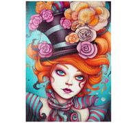 MyPuzzle Femme Ludique avec Chapeau Haut De Forme Rayé Et Accents Floraux - Premium 1000 Pièces Puzzle - Collection spéciale MyPuzzle de Puzzle Galaxy