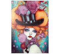 MyPuzzle Femme Ludique avec Chapeau Haut De Forme Rayé Et Accents Floraux - Premium 200 Pièces Puzzle - Collection spéciale MyPuzzle de Puzzle Galaxy