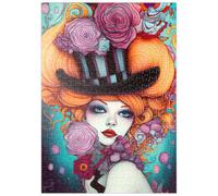 MyPuzzle Femme Ludique avec Chapeau Haut De Forme Rayé Et Accents Floraux - Premium 500 Pièces Puzzle - Collection spéciale MyPuzzle de Puzzle Galaxy