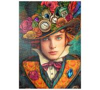 MyPuzzle Gentleman Steampunk Enjoué avec Chapeau, Décoré De Fleurs Et De Montres - Premium 500 Pièces Puzzle - Collection spéciale MyPuzzle de Puzzle Galaxy