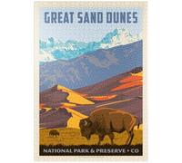MyPuzzle Great Sand Dunes National Park : Bison, Affiche Vintage - Premium 1000 Pièces Puzzle - Collection spéciale MyPuzzle de Anderson Design Group