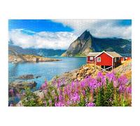 MyPuzzle Maisons De Pêcheurs Rouges Typiques dans Un Port des Îles Lofoten, Norvège - Premium 1000 Pièces Puzzle - Collection spéciale MyPuzzle de Puzzle Galaxy