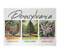 MyPuzzle Pennsylvanie : oiseau, arbre, fleur - Série Collage de symboles d'État - Puzzle de qualité supérieure de 500 pièces pour adultes