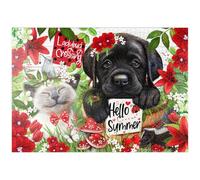 MyPuzzle Red Blossom Buddies Puppy Cat Hummingbird - Sheena Pike - Premium 1000 Pièces Puzzle - Collection spéciale MyPuzzle de Tate & Co Puzzles