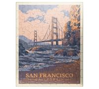 MyPuzzle San Francisco, CA : Golden Gate-Water's Edge, Poster vintage - Puzzle de 100 pièces de qualité supérieure pour adultes