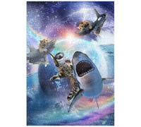 MyPuzzle Space Cat Riding Shark, Galaxy Cats Sharks - Random Galaxy - Premium 1000 Pièces Puzzle - Collection spéciale MyPuzzle de Tate & Co Puzzles