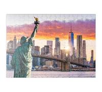 MyPuzzle Statue De La Liberté Et Silhouette De La Ville De New York Au Coucher du Soleil, États-Unis - Premium 200 Pièces Puzzle - Collection spéciale MyPuzzle de Puzzle Galaxy