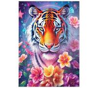 MyPuzzle Tigre Cosmique Vivant avec Fleurs Et Pierres Précieuses - Premium 100 Pièces Puzzle - Collection spéciale MyPuzzle de Puzzle Galaxy