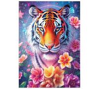MyPuzzle Tigre Cosmique Vivant avec Fleurs Et Pierres Précieuses - Premium 500 Pièces Puzzle - Collection spéciale MyPuzzle de Puzzle Galaxy