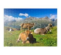 MyPuzzle Vaches sur Le Chemin du Corvatsch-Murtel avec Le Piz Polaschin Et Les Lacs De Haute-Engadine, St-Moritz - Premium 200 Pièces Puzzle - Collection spéciale MyPuzzle de Puzzle Galaxy