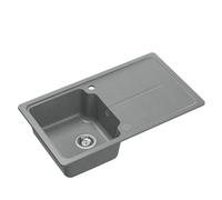 myQ BERLIN 111 Évier en granit pour cuisine, dimensions : 86 x 50 x 20,5 cm, gris, évier de cuisine ensemble évier simple : évier en granit + siphon manuel + cache-bon
