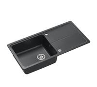 myQ BERLIN 146 Évier en granit pour cuisine, dimensions : 100 x 50 x 21,5 cm, noir, évier de cuisine ensemble évier simple : évier en granit + siphon manuel + couvercle