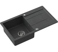 myQ Evier en granit | Dimensions : 77 x 44 x 18,5 cm, Couleur : Noir | PARIS 11 Evier de cuisine Evier simple bac avec égouttoir et siphon manuel | pour armoires à partir de 50 cm