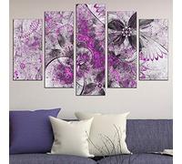 Myrdsio Decoration Murale 5 Parties Imprimé Sur Toile Intissee Abstract Flowers In Purple And Grey Image Xxl Motif Moderne Dcoration 150×80Cm Avec Cadre