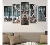 Myrdsio Decoration Murale 5 Parties Imprimé Sur Toile Intissee Deer Modern Linen/Sizel Image Xxl Motif Moderne Dcoration 150×80Cm Avec Cadre