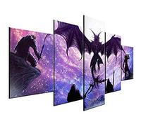 Myrdsio Decoration Murale 5 Parties Imprimé sur Toile Intissee Jeu Skyrim The Elder Scrolls Image XXL Motif Moderne Dcoration 150×80Cm avec Cadre