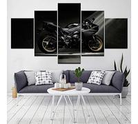 Myrdsio Decoration Murale 5 Parties Imprimé Sur Toile Intissee Motos R1 2009 Noir Image Xxl Motif Moderne Dcoration 150×80Cm Avec Cadre