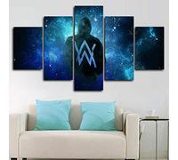 Myrdsio Decoration Murale 5 Parties Imprimé sur Toile Intissee Musique D'Alan Walker DJ Image XXL Motif Moderne Dcoration avec Cadre