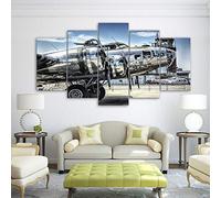 Myrdsio Decoration Murale 5 Parties Imprimé Sur Toile Intissee Retro Airplane Jet Plane Image Xxl Motif Moderne Dcoration 150×80Cm Avec Cadre