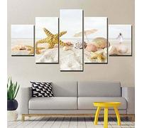 Myrdsio Decoration Murale 5 Parties Imprimé Sur Toile Intissee Sea Shell Beach Starfish 5 Pièces Image Xxl Motif Moderne Dcoration 150×80Cm Avec Cadre