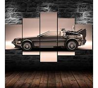 Myrdsio Impression Sur Toile 5 Parties Image Imprimée Sur Toile 1985 Delorean Dmc-12 Retour Vers Le Futur Peinture Décoration Murale 150×80Cm Artwork Peinture Sans Cadre