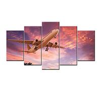 Myrdsio Impression Sur Toile 5 Parties Image Imprimée Sur Toile Airliner In The Sky Peinture Décoration Murale 150×80Cm Avec Cadre Artwork Peinture