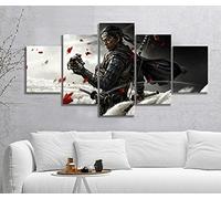 Myrdsio Impression Sur Toile 5 Parties Image Imprimée Sur Toile Game Ghost Of Tsushima Katana Peinture Décoration Murale Avec Cadre Artwork Peinture