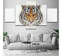 Myrdsio Impression Sur Toile 5 Parties Image Imprimée Sur Toile Indian Tiger Animal Wall Art Pictures Peinture Décoration Murale 150×80Cm Avec Cadre Encadrée Prêt À Accrocher Artwork La Peinture