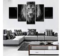 Myrdsio Impression Sur Toile 5 Parties Image Imprimée Sur Toile Roi Lion Noir Et Blanc Peinture Décoration Murale Avec Cadre Artwork Peinture