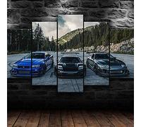 Myrdsio Impression sur Toile 5 Parties Image Imprimée sur Toile Voiture Supra Skyline NSX Peinture Décoration Murale avec Cadre Artwork Peinture