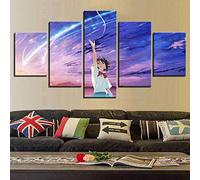 Myrdsio Impression sur Toile 5 Parties Image Imprimée sur Toile Your Name Anime Movie Peinture Décoration Murale 150×80Cm avec Cadre Artwork Peinture