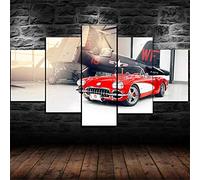 Myrdsio Impressions Sur Toile 5 Panneaux Muraux Affiche De Voiture Corvette C1 1959 Tableau Decoration Murale 150×80Cm,Tendu Sur Chassis Encadrée,Moderne Toile Salon Tableaux Murale Decoration