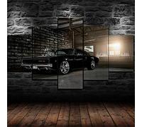 Myrdsio Impressions sur Toile 5 Panneaux Muraux Affiche De Voiture De Muscle Montée Dodge Charger 1970 Tableau Decoration Murale Tendu sur Chassis Encadrée,Toile Salon Tableaux Murale Decoration