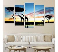 Myrdsio Impressions Sur Toile 5 Panneaux Muraux African Animal Safari Tableau Decoration Murale Tendu Sur Chassis Encadrée,Toile Salon Tableaux Murale Decoration