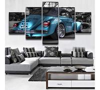 Myrdsio Impressions Sur Toile 5 Panneaux Muraux Beetle Blue Car Paintings Tableau Decoration Murale Tendu Sur Chassis Encadrée,Toile Salon Tableaux Murale Decoration