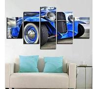 Myrdsio Impressions Sur Toile 5 Panneaux Muraux Blue Hot Rod Tableau Decoration Murale Tendu Sur Chassis Encadrée,Toile Salon Tableaux Murale Decoration