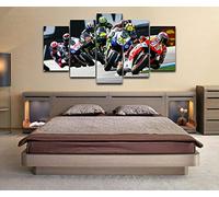 Myrdsio Impressions sur Toile 5 Panneaux Muraux Course De Motos Motogp Marquez Rossi Tableau Decoration Murale Tendu sur Chassis Encadrée,Toile Salon Tableaux Murale Decoration