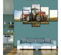 Myrdsio Impressions Sur Toile 5 Panneaux Muraux Felling Machine And Farmers Poster Tableau Decoration Murale 150×80Cm,Tendu Sur Chassis Encadrée,Moderne Toile Salon Tableaux Murale Decoration