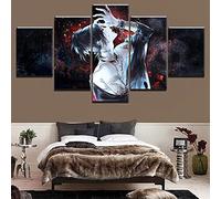 Myrdsio Impressions sur Toile 5 Panneaux Muraux Fille d'horreur Goule Tableau Decoration Murale Tendu sur Chassis Encadrée,Toile Salon Tableaux Murale Decoration 125X60Cm