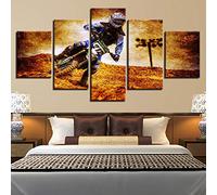 Myrdsio Impressions Sur Toile 5 Panneaux Muraux Motorcross Racing Tableau Decoration Murale Tendu Sur Chassis Encadrée,Toile Salon Tableaux Murale Decoration