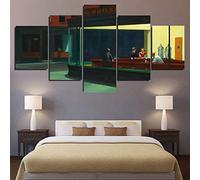 Myrdsio Impressions Sur Toile 5 Panneaux Muraux Nighthawks 1942 Tableau Decoration Murale Tendu Sur Chassis Encadrée,Toile Salon Tableaux Murale Decoration