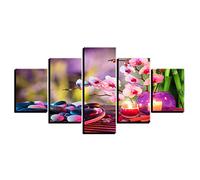 Myrdsio Impressions Sur Toile 5 Panneaux Muraux Pink Flower Hd Tableau Decoration Murale Tendu Sur Chassis Encadrée,Toile Salon Tableaux Murale Decoration