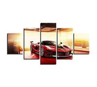 Myrdsio Impressions Sur Toile 5 Panneaux Muraux Red Luxury Sports Car Tableau Decoration Murale Tendu Sur Chassis Encadrée,Toile Salon Tableaux Murale Decoration