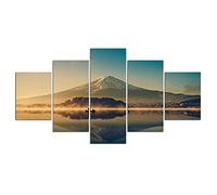 Myrdsio Impressions sur Toile 5 Panneaux Muraux Toile Vue Lac Montagne Tableau Decoration Murale Tendu sur Chassis Encadrée,Toile Salon Tableaux Murale Decoration 125X60Cm