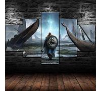 Myrdsio Impressions sur Toile 5 Panneaux Muraux Viking Battle Impression Artistique Tableau Decoration Murale Tendu sur Chassis Encadrée,Toile Salon Tableaux Murale Decoration